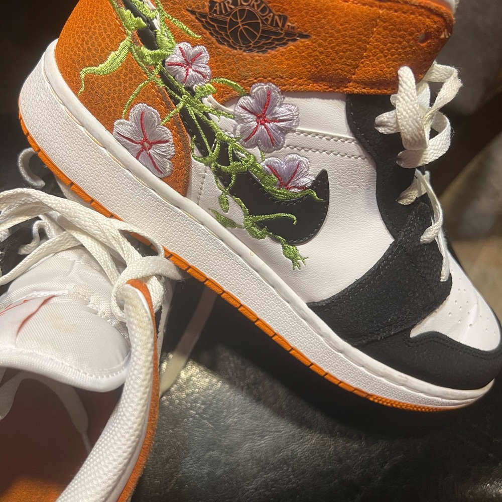 Jordan Kids' Floral Orange and Black Sneakers
